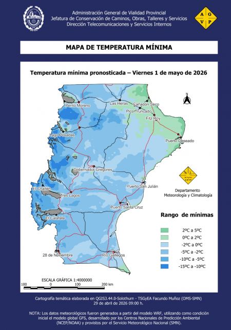 Fin de semana largo : se prevén temperaturas bajo cero en gran parte de Santa Cruz