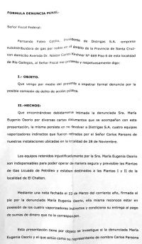 Distrigas respondió con una denuncia a las acusaciones de Parsons