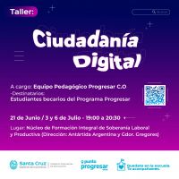 Invitan a participar del Taller “Ciudadanía Digital” en el Punto Progresar Caleta Olivia