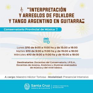 Invitan a inscribirse al taller de “Interpretación y arreglos de folklore y tango argentino en guitarra”