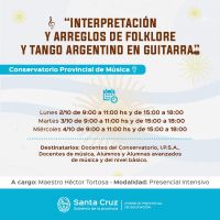 Invitan a inscribirse al taller de “Interpretación y arreglos de folklore y tango argentino en guitarra”
