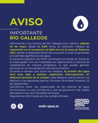 Comunicado de Servicios Públicos para Río Gallegos