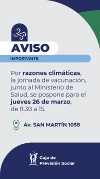 Se reprograma la jornada de vacunación por condiciones climáticas