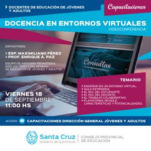 Educación brindará videoconferencia sobre entornos virtuales para docentes de Adultos