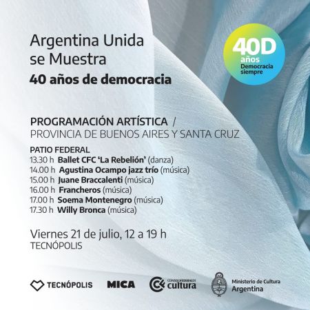 Santa Cruz será parte de “Argentina Unida se Muestra, 40 años de Democracia en Tecnópolis”