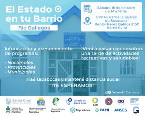 Este sábado “El Estado en tu Barrio” llegará al Barrio Evita de Río Gallegos