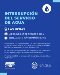 Interrupción del suministro de agua en Las Heras