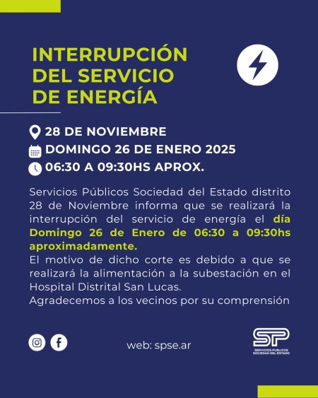 Interrupción de energía eléctrica en 28 de Noviembre