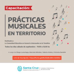 Dictarán la capacitación “Prácticas Musicales en Territorio” en Santa Cruz