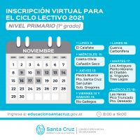 Nuevo horario para inscripciones virtuales del Ciclo Lectivo 2021 Nivel Primario y Secundario