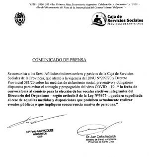 Comunicado Caja de Servicios Sociales