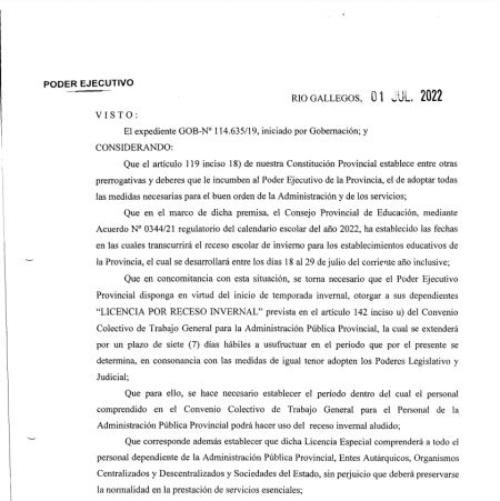 Alicia firmó el decreto que establece las fechas del receso invernal para la Administración Pública