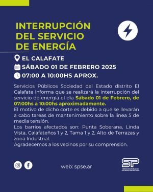 Interrupción del servicio de energía en El Calafate