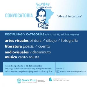 Continúa abierta la convocatoria para la instancia provincial de los Juegos Culturales Evita 2020