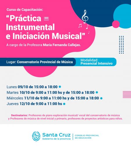 Se encuentra abierta la inscripción al Curso de Capacitación Musical Especializada en “Práctica Instrumental e iniciación musical”