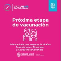 Vacunar para prevenir: Se habilitan turnos para la aplicación de primeras y segundas dosis a mayores de 18 años