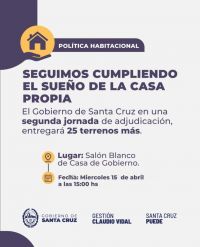 El Gobierno de Santa Cruz entregará 25 terrenos con servicios a familias inscriptas en el Registro Único de Postulantes