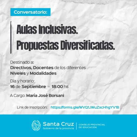 Realizarán el conversatorio “Aulas Inclusivas. Propuestas Diversificadas”