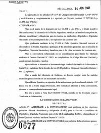 Santa Cruz adhirió al cronograma electoral para las Legislativas 2021