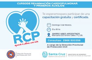 Brindaran capacitaciones de RCP y Primeros Auxilios en el B° Ayres Argentinos de Río Gallegos