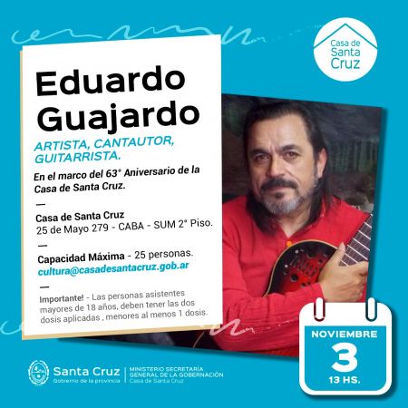 Eduardo Guajardo participará de la celebración del 63° Aniversario de la Casa de Santa Cruz