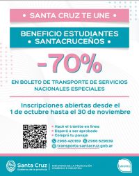 Vuelve Santa Cruz Te Une: 70% de descuento en pasajes para estudiantes santacruceños
