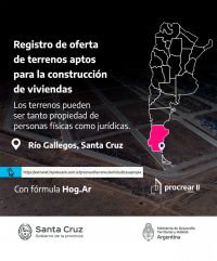 Desde Santa Cruz se podrá acceder al registro de oferta de terrenos aptos para vivienda unifamiliar