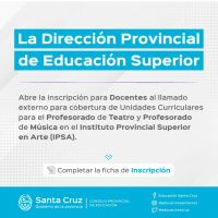 Convocan a cubrir Unidades Curriculares en el IPSA de Río Gallegos