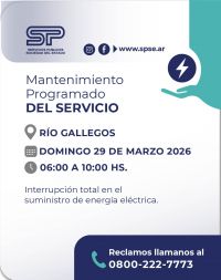 Domingo: Corte total de energía eléctrica en Río Gallegos por trabajos de mantenimiento