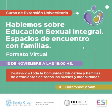 Invitan al curso de extensión universitaria “hablemos sobre ESI y espacios de encuentro con familias”