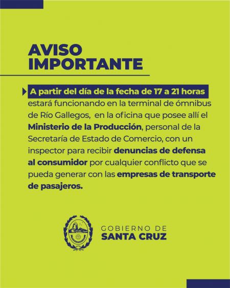 Nuevo servicio de atención al consumidor en la Terminal de Ómnibus de Río Gallegos