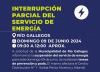 Servicios Públicos informó una interrupción de energía en Río Gallegos para el domingo
