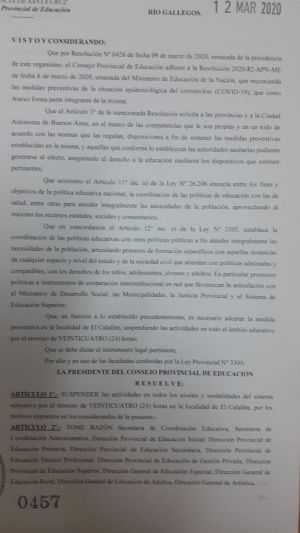 Comunicado del Consejo Provincial de Educación para El Calafate