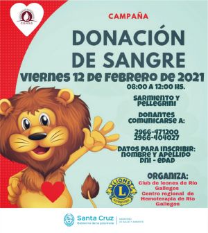 El próximo 12 de febrero se realizará una colecta de sangre