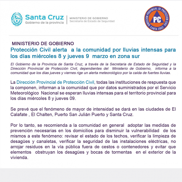 Protección Civil alerta  a la comunidad por lluvias intensas para los días miércoles 8 y jueves 9  marzo en zona sur