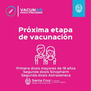 Vacunar para prevenir: Habilitan turnos para la aplicación de primeras y segundas dosis a mayores de 18 años