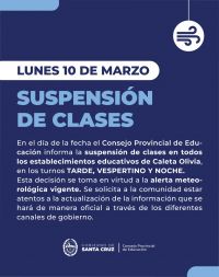 Comunicado: Suspensión de clases en Caleta Olivia