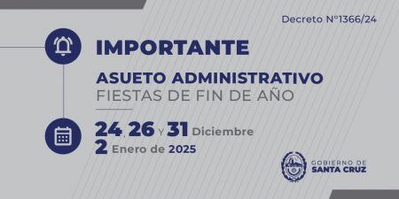 noticiaspuertosantacruz.com.ar - Imagen extraida de: https://noticias.santacruz.gob.ar/gestion/gobierno/item/32283-el-gobierno-provincial-dispuso-asueto-administrativo-para-las-fiestas-de-fin-de-ano