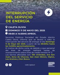 Interrupción del servicio de energía en Caleta Olivia