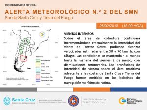 Alerta Meteorológico Nº 2 del Servicio Meteorológico Nacional