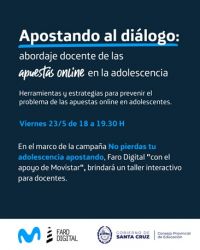 Se invita al taller interactivo “Apostando al diálogo: abordaje docente de las apuestas online en la adolescencia”