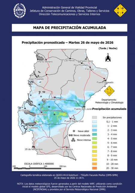 Advierten lluvias, nieblas y posibles nevadas en Santa Cruz