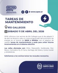 Corte de energía eléctrica en Río Gallegos este sábado por trabajos de mantenimiento