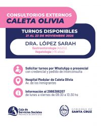 Gastroenterología y Hepatología: turnos disponibles en los consultorios externos de Caleta Olivia