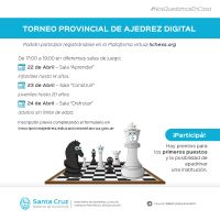 Inscripciones abiertas al Torneo Provincial de Ajedrez Digital en Santa Cruz