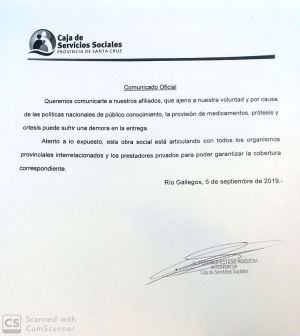 Comunicado de la Caja de Servicios Sociales