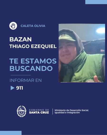 Se busca dar con el paradero de Thiago Ezequiel Bazán