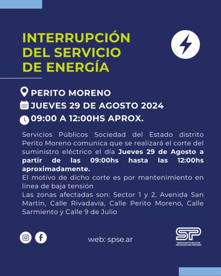 Interrupción en el suministro de energía en Perito Moreno