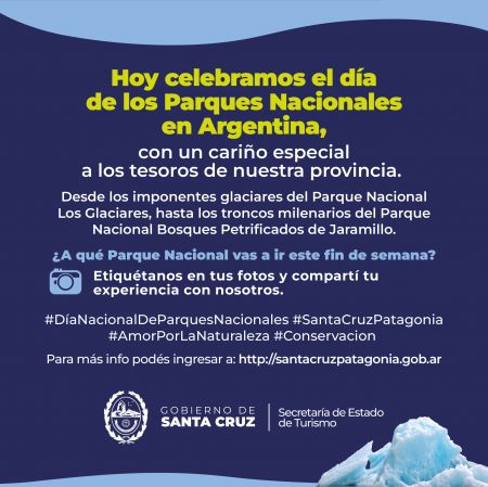 noticiaspuertosantacruz.com.ar - Imagen extraida de: https://noticias.santacruz.gob.ar/gestion/produccion/secretaria-de-turismo/item/31957-turismo-de-santa-cruz-celebra-el-dia-de-los-parques-nacionales