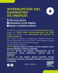 Servicios Públicos anuncia interrupción de energía por mantenimiento